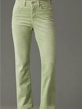 Anthropologie Pilcro The Yaya Lime Green Corduroy Crop Flare Pants NWT Size 26